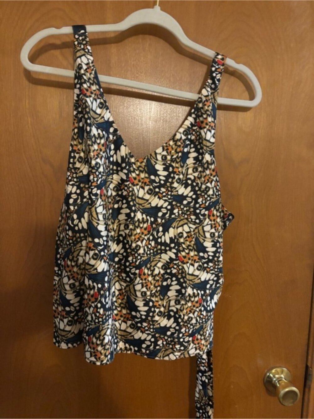 Wildfang Navy, Cream & Orange Abstract V-Neck Cami